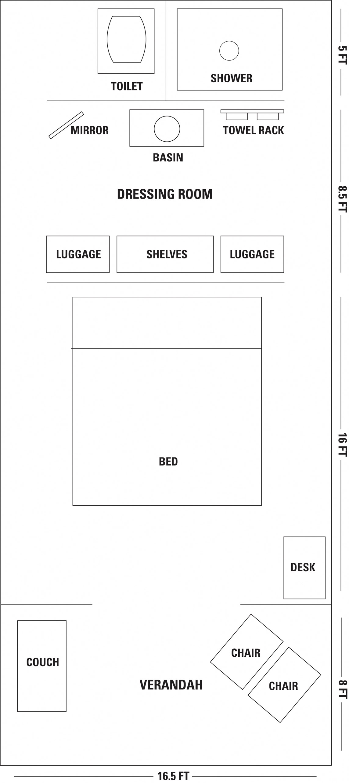 Tanzania private camp tent floorplan.